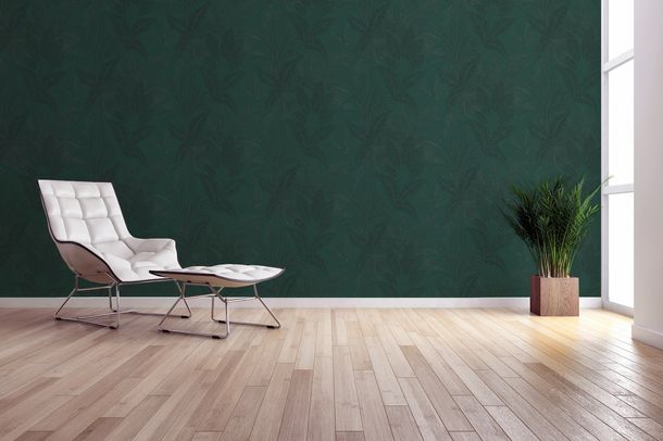 Non-woven wallpaper leaves green gold metallic 39654-3