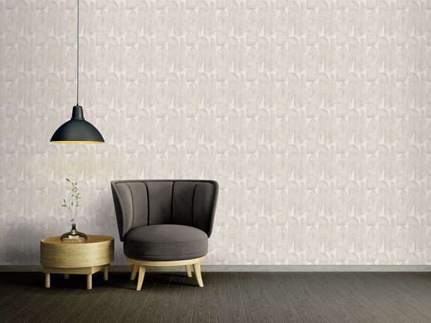 Non-woven wallpaper leaves abstract grey beige 39658-1