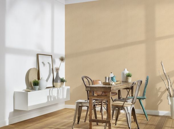 Vliestapete Einfarbig Leinenoptik Beige 39651-8 Esszimmer
