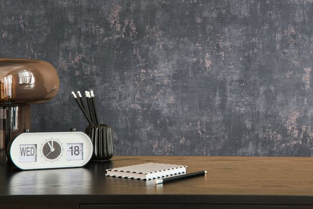 Non-woven wallpaper concrete look black copper 39670-3