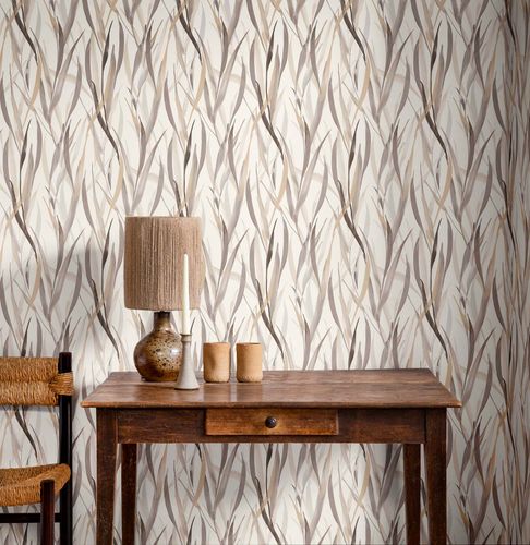 Non-woven wallpaper Rasch floral cream grey brown 330205