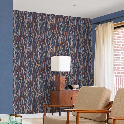 Vliestapete Rasch Floral Aquarell Blau Orange 330236 Raum