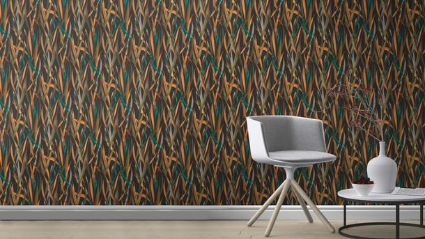 Non-woven wallpaper Rasch floral black green yellow 330250