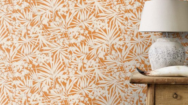 Vliestapete Rasch Blätter Farn Floral Gelb Weiß 330328 Raum