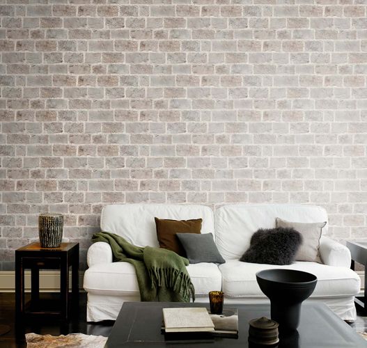 Vliestapete Rasch Backstein Mauer Grau Beige 865714 Raumbild