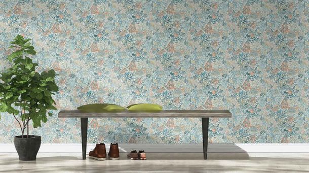 Non-woven wallpaper Rasch abstract jungle white blue 866124