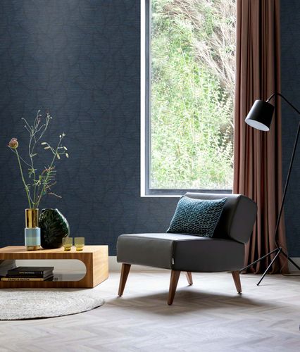 Vliestapete Rasch Stoffoptik Blattmuster Blau 866803 Raumbild