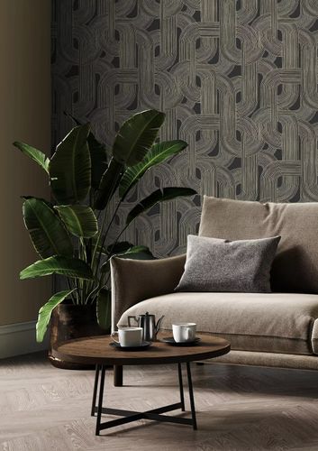 Non-woven wallpaper Rasch Art Deco black gold 868104