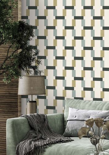 Vliestapete Rasch Grafik Retro Creme Grün Blau 868821 Raumsituation