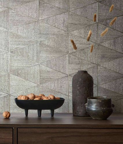 Non-woven wallpaper graphic tiles look grey brown 33355