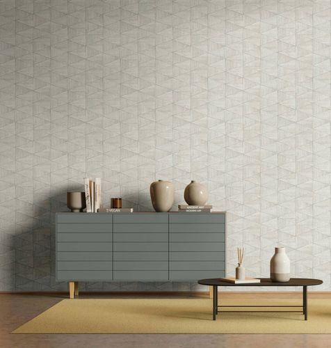 Non-woven wallpaper graphic tiles look grey beige 33357