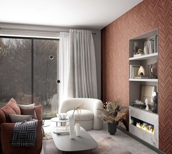 Non-woven wallpaper 3D effect wood look red brown 33379