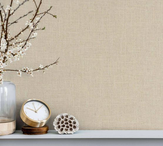 Non-woven wallpaper linen look plain beige cream 33392
