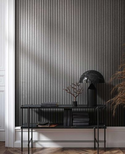 Non-woven wallpaper wooden panels silver metallic 33395