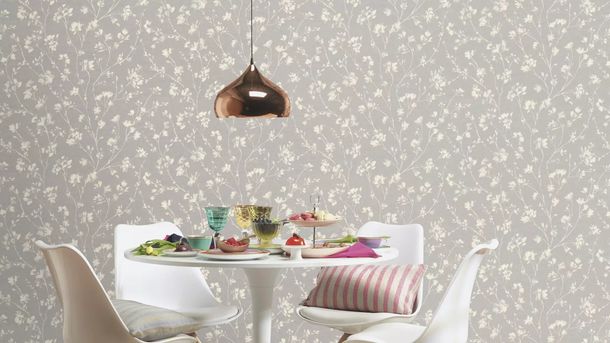Non-woven wallpaper Rasch floral grey white 463828