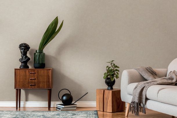 Vliestapete Einfarbig Modern Grau Beige 39341-2 Wohnzimmer