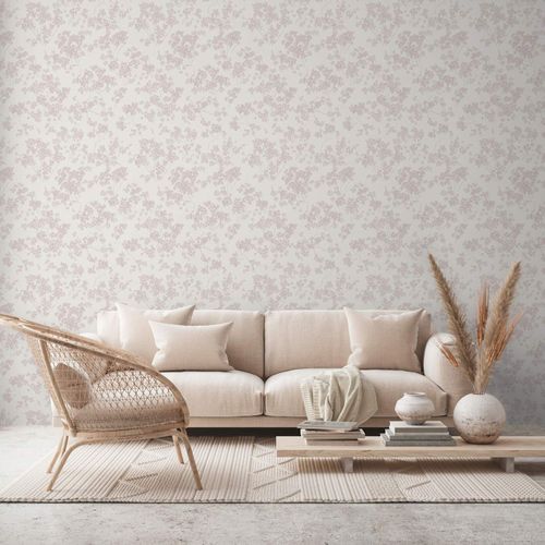 Non-woven wallpaper branches white pink metallic 39548-1