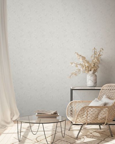 Vliestapete Blumen Zweige Weiß Silber Metallic 39548-4 Zimmer