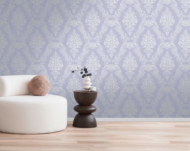 Non-woven wallpaper baroque purple cream metallic 39765-2