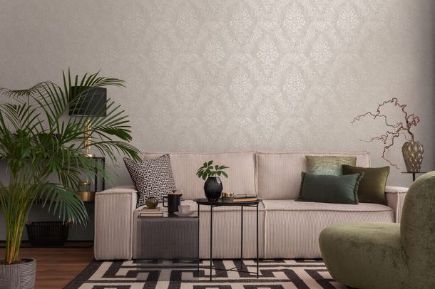 Vliestapete Barock Muster Grau Beige Metallic 39765-6 Wohnzimmer