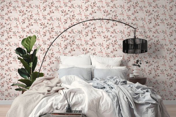 Non-woven wallpaper leaves pink beige gold 39768-1