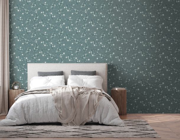 Vliestapete Blätter Grün Silber Metallic 39768-3 Schlafzimmer
