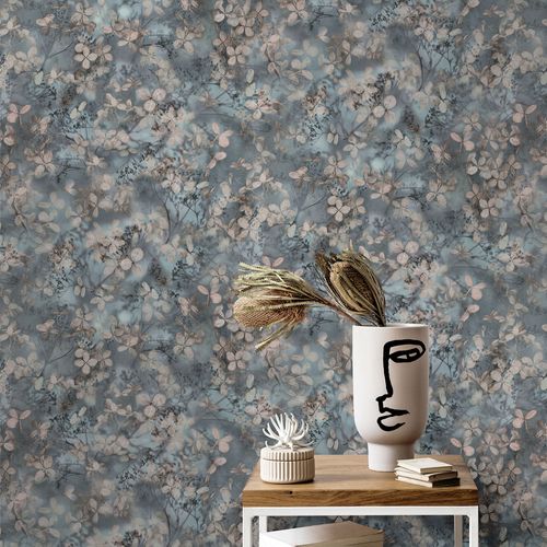 Non-woven wallpaper flowers blue beige grey 10415-08