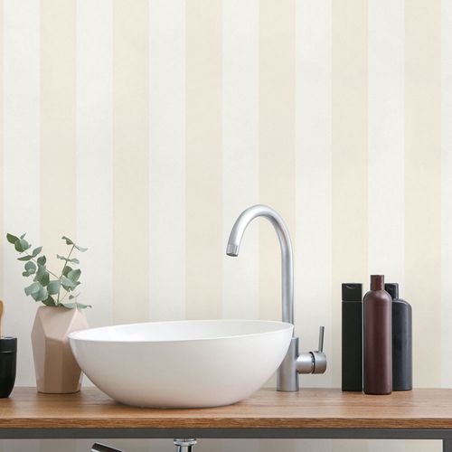 Vliestapete Blockstreifen Creme Weiß Metallic 10361-02 Zimmer