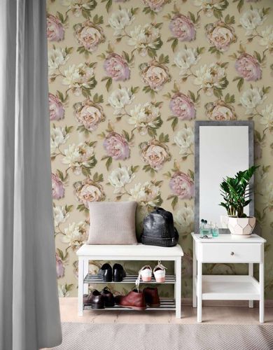 Non-woven wallpaper floral vintage beige white 39608-1