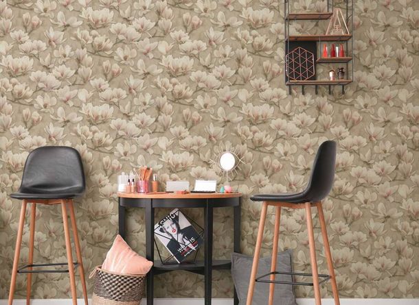 Vliestapete Blumen Zweige Braun Creme Rosa 39610-1 Raum