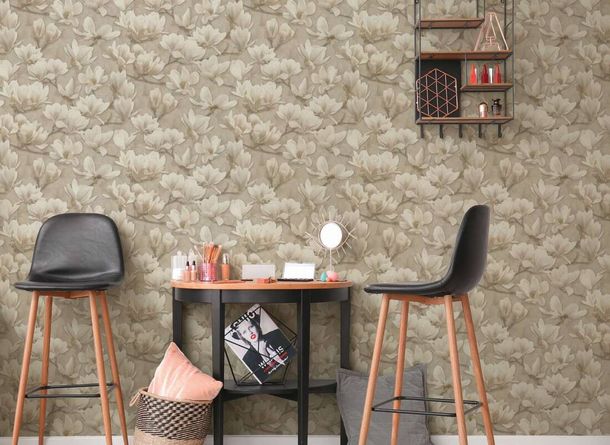 Non-woven wallpaper flowers branches beige cream 39610-2