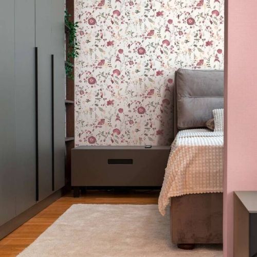 Non-woven wallpaper flowers white green pink 39746-1