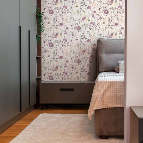 Non-woven wallpaper flowers grey green purple 39746-2