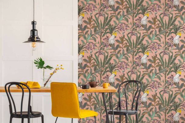 Non-woven wallpaper jungle pink beige green 39748-1