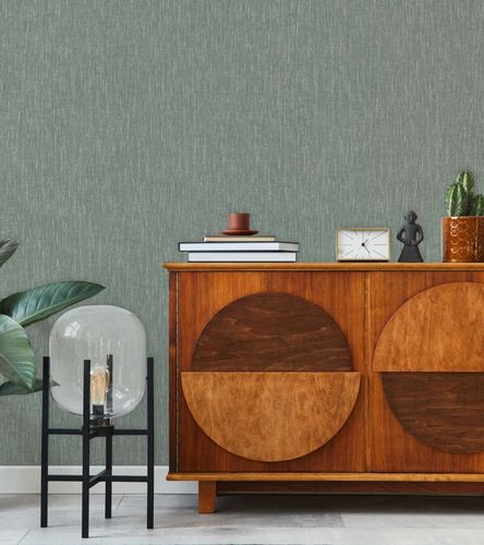 Non-woven wallpaper textile look green white 47615