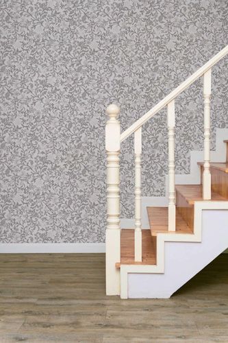 Non-woven wallpaper floral leaves flowers grey 47628