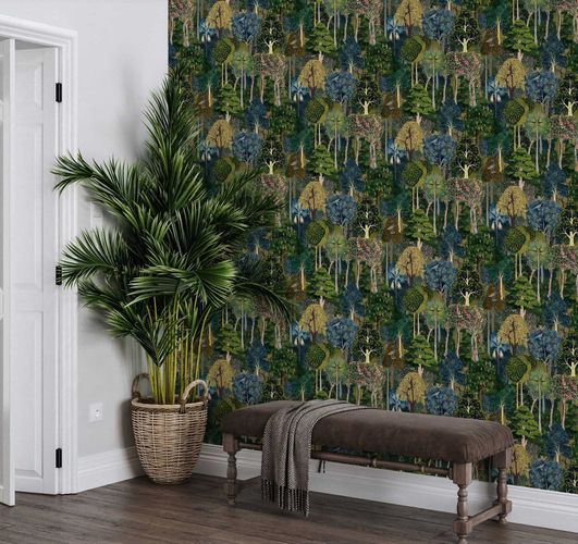 Non-woven wallpaper tropical green blue colourful 47650