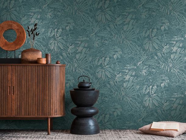 Vliestapete Dschungel Petrol Silber Metallic 39560-3 Zimmer