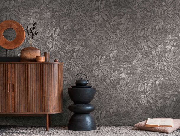 Non-woven wallpaper jungle grey silver metallic 39560-7