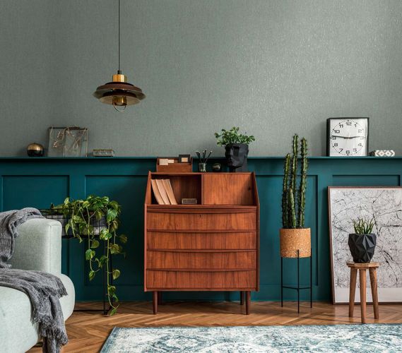 Non-woven wallpaper wood look tree green silver 39562-3