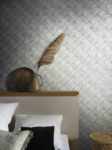 Non-woven wallpaper croc look cream grey gloss 86527