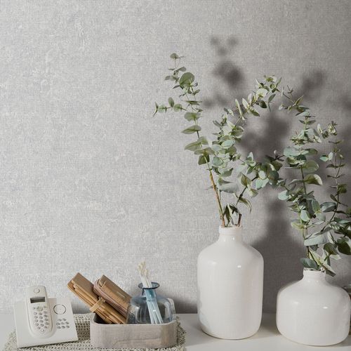 Non-woven wallpaper plain plaster look light grey 10430-31