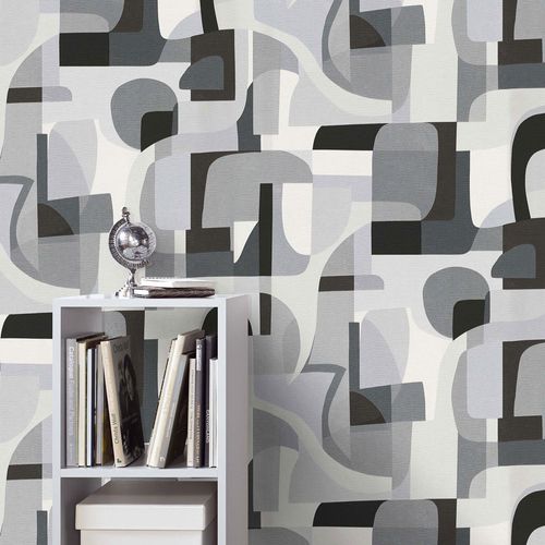 Non-woven wallpaper abstract art grey black white 10432-10