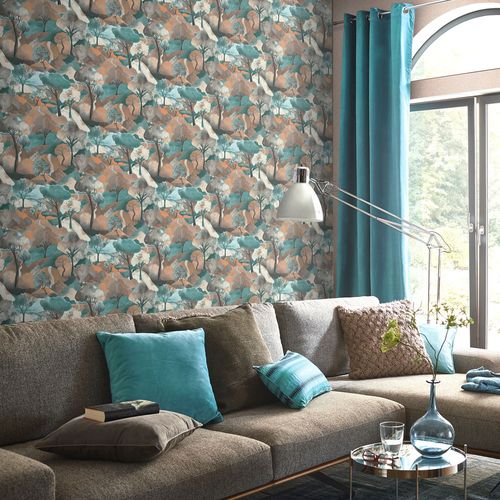 Non-woven wallpaper forest trees Asia petrol brown 10433-19