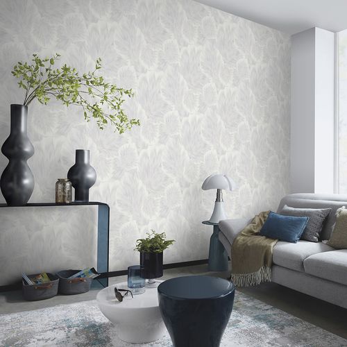 Non-woven wallpaper floral white cream metallic 10402-01