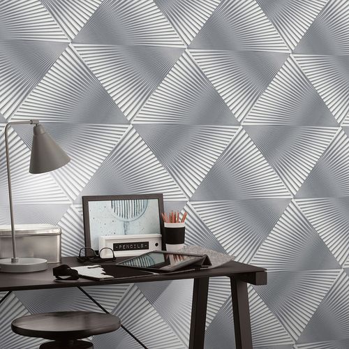 Vliestapete Dreiecke Fächer Grau Silber Metallic 10404-10 Zimmer