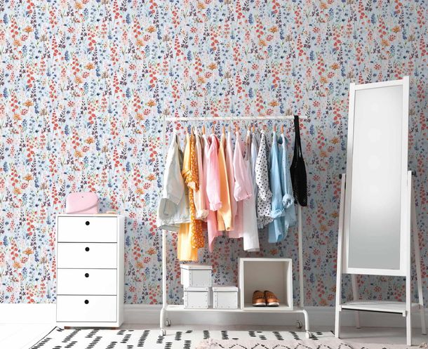 Non-woven wallpaper floral grey orange 39606-3