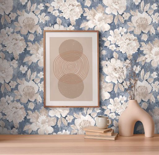 Vliestapete Blumen Vintage Floral Blau Beige 39607-1 Zimmer