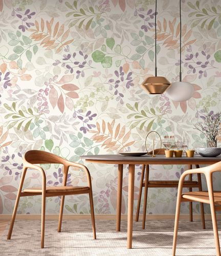 Vliestapete Blätter Skandi Look Creme Bunt 39693-1 Zimmer