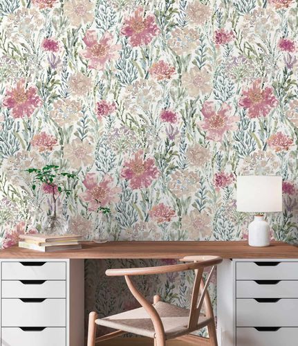 Vliestapete Blüten Aquarell Weiß Rosa Grau 39695-2 Zimmer